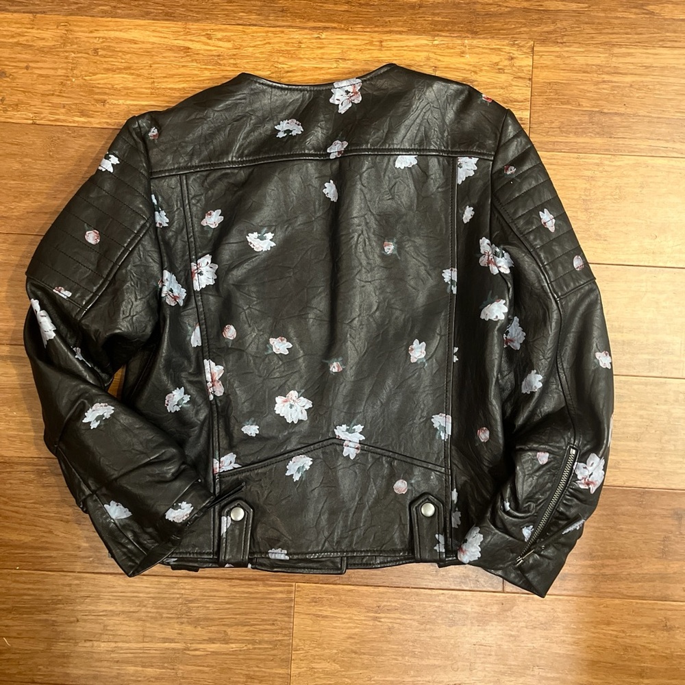 Joie Moto Black Floral Lamp Leather Cropped Jacket Joie Large